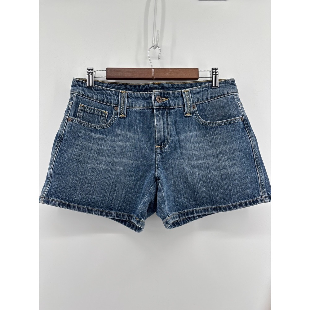 Tommy Hilfiger Womens Blue Denim Shorts Size 16 Flat Front 5-Pocket Whisker